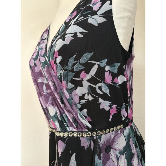 Alexa B Nites Evening Maxi Dress Y2K Sz 10 Semi Sheer Double Layer Floral Sheer - Picture 14 of 16
